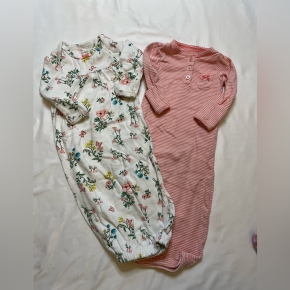 Girls Carter’s size newborn 3 pants, 2 sleep sacks, 1 shirt, and 1 onsie set. - Picture 2 of 11